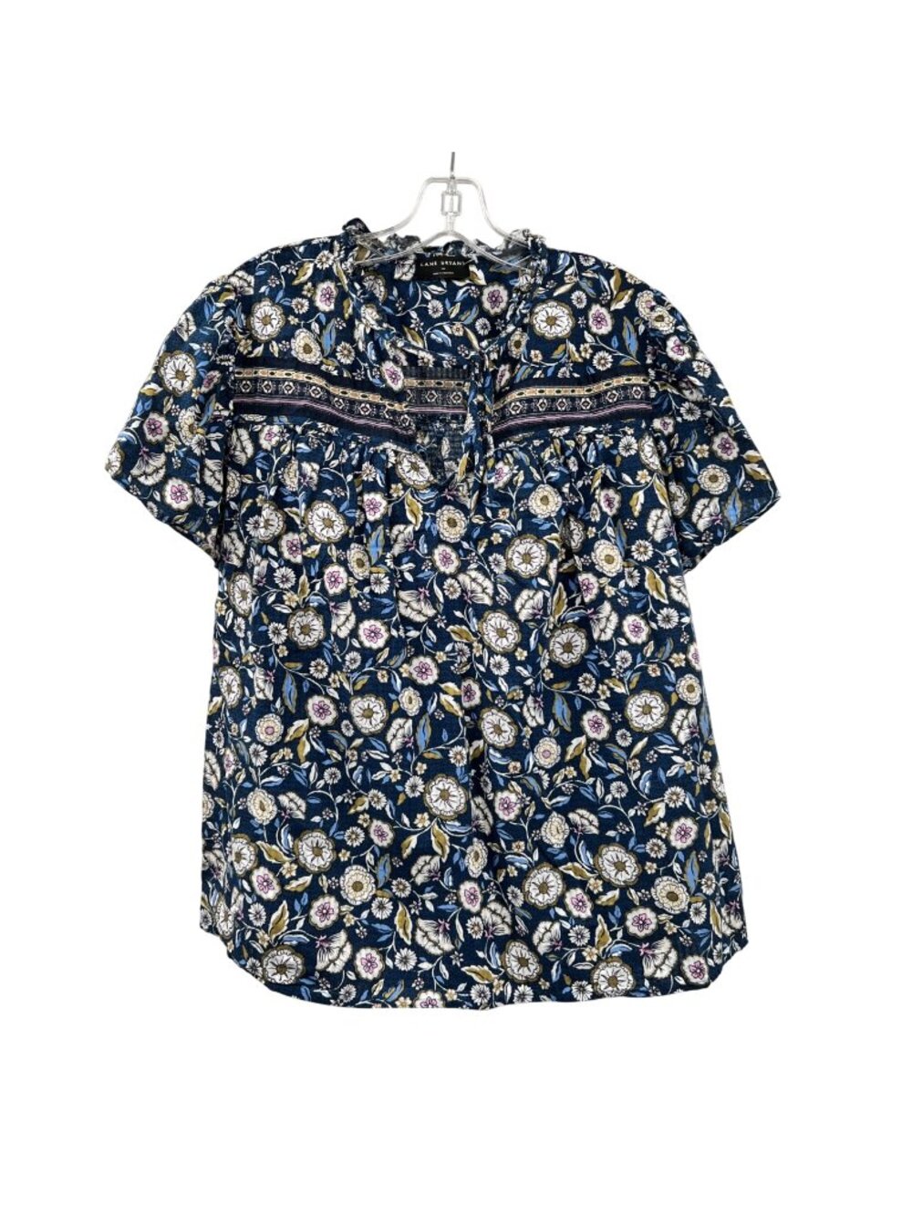 Lane Bryant Floral Peasant Top Short Sleeve Blue/Multi Size 14